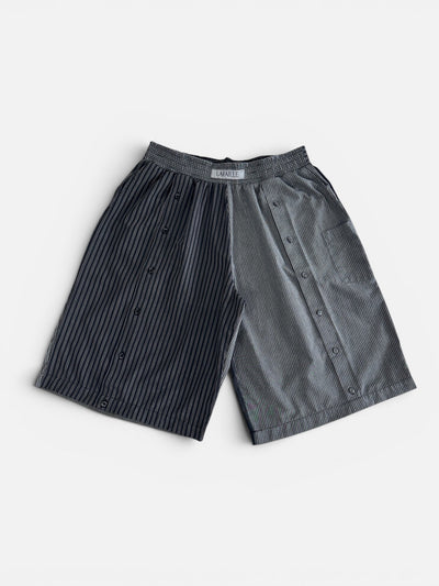 Button Up Short in Grayscale Stripes