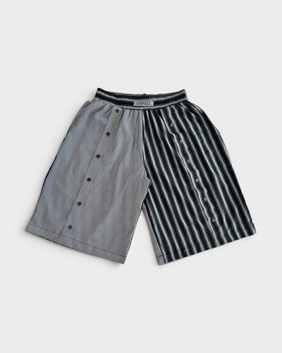 Button Up Short in Grayscale Stripes